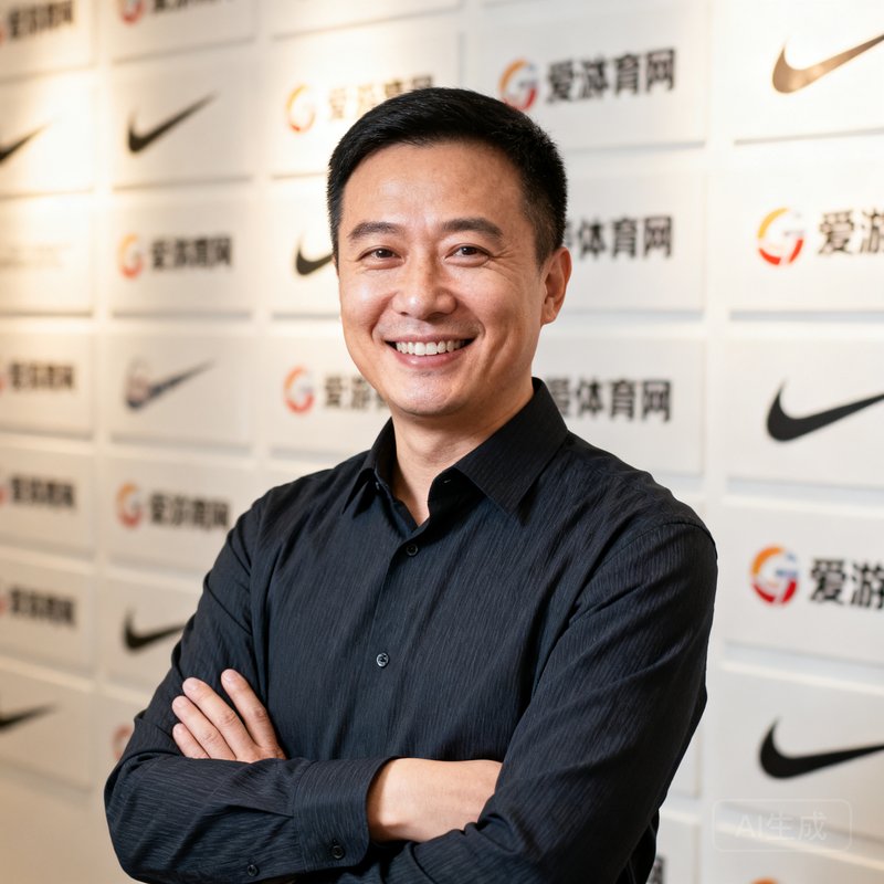 爱游戏体育网创始人兼CEO李明半身照，身着深色商务衬衫，双手交叉放在胸前，面带自信微笑，背景为公司Logo墙